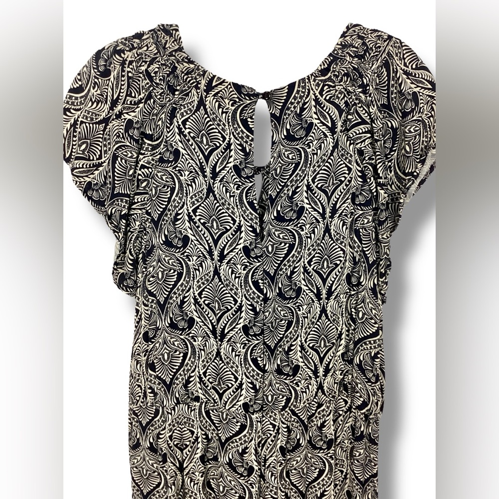 Anthropologie Zadie Black Printed button Jumpsuit Flutter sleeve Pockets - Picture 3 of 12